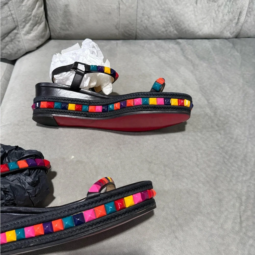 Christian Louboutin Black Ankle-Strap Sandals with Multicolor Studs - Picture 3 of 5